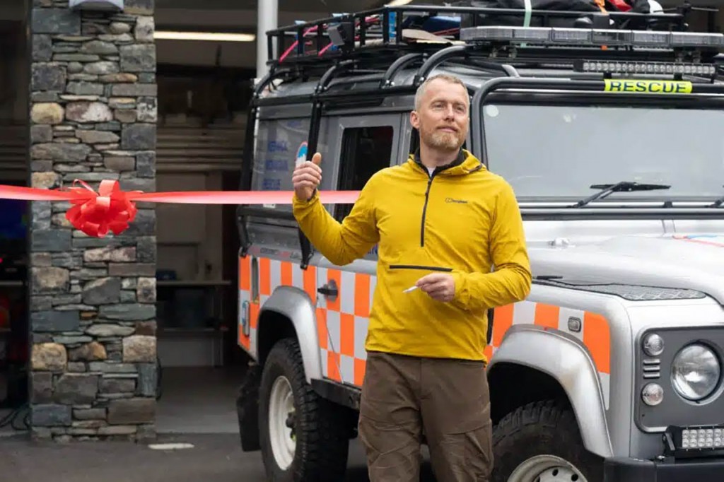 Leo Houlding officially opens the extension at the Keswick Mountain Rescue Team headquarters. Photo: Keswick MRT