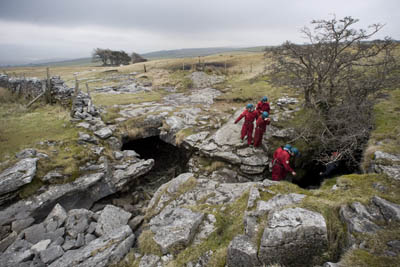 Young cavers in the Yorkshire Dales