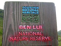 Ben Lui national nature reserve sign
