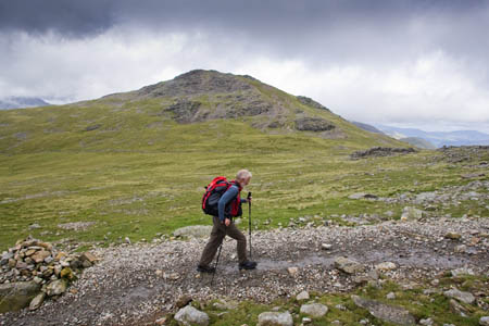 This septuagenarian, Sir Chris Bonington, keeps up a steady pace on his way up Scafell Pike