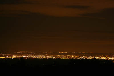 The lights of Teesside dominate the night-time view from the campsite at Lord Stones