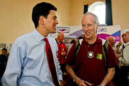 The late Sir Martin Doughty with then Environment Secretary David Miliband at the Kinder Scout mass trespass commemorations