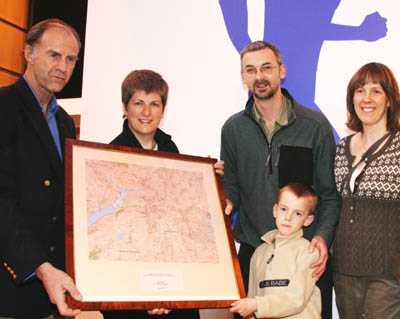 Sir Ranulph, left, with Vanessa Lawrence, parents Paul and Helen Fryers and Tom