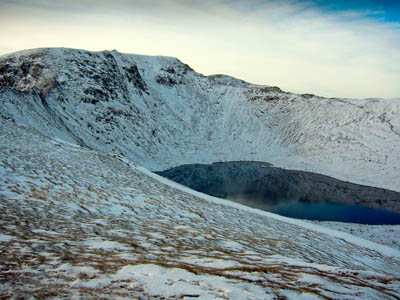The headwall of Helvellyn above Red Tarn