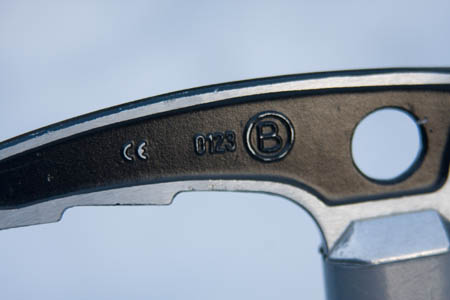 The B on this ice-axe head denotes it is a basic one, suitable for mountain walking but not technical climbing