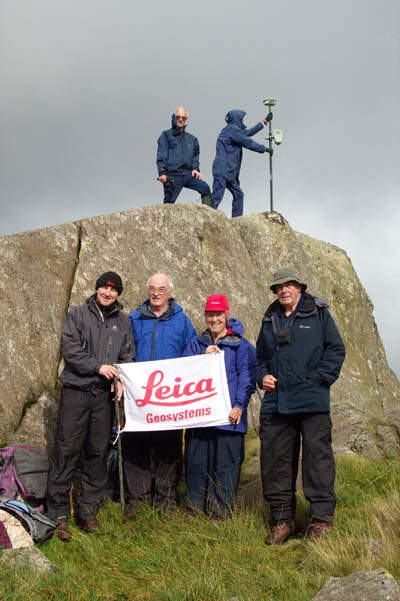 The surveying party on Craig Fach, with an unashamed plug for Leica Geosystems. Photo: John Nuttall