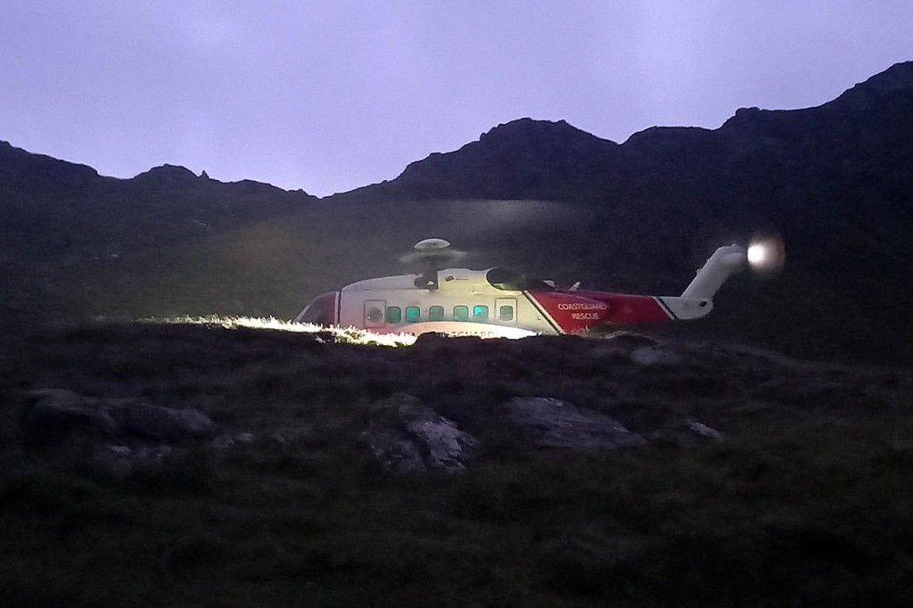 The Coastguard helicopter on Cadair Idris. Photo: Aberdyfi SRT