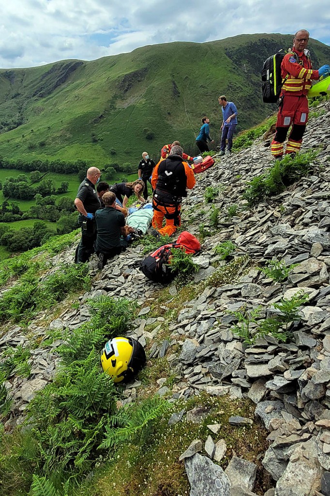 Rescuers and helicopter crews at the scene of the incident. Photo: Aberdyfi SRT Rescuers and helicopter crews at the scene of the incident. Photo: Aberdyfi SRT