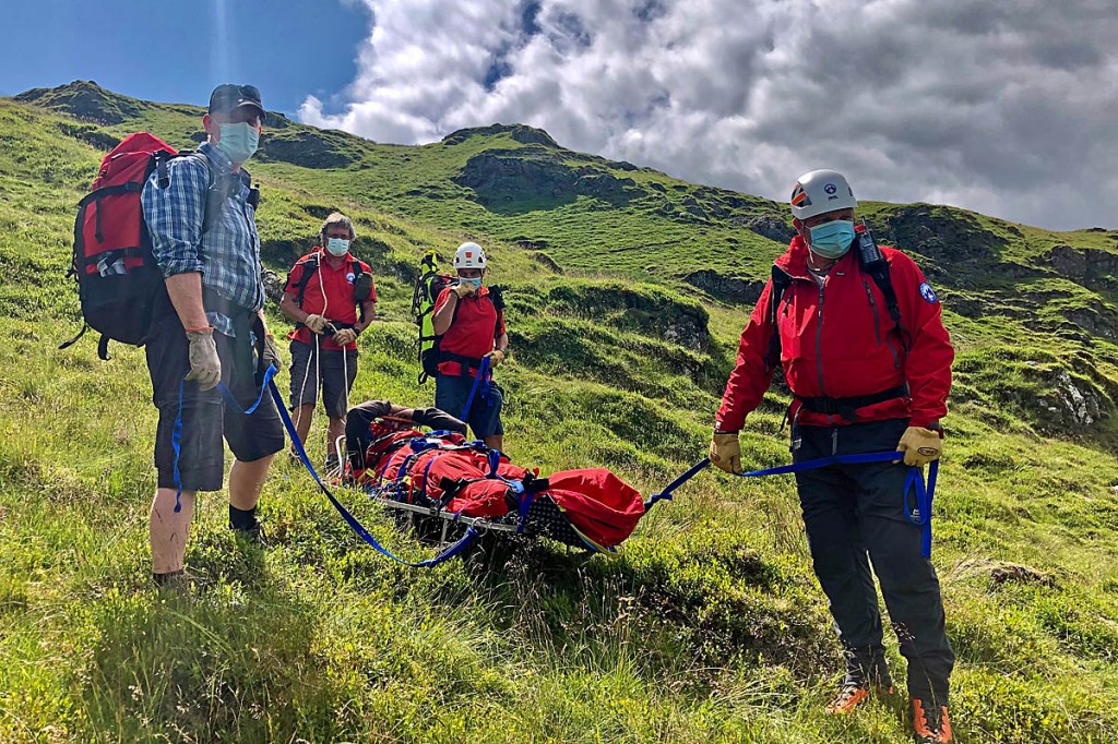 The injured man is stretchered from Graig y Bwlch. Photo: Aberdyfi Search and Rescue Team