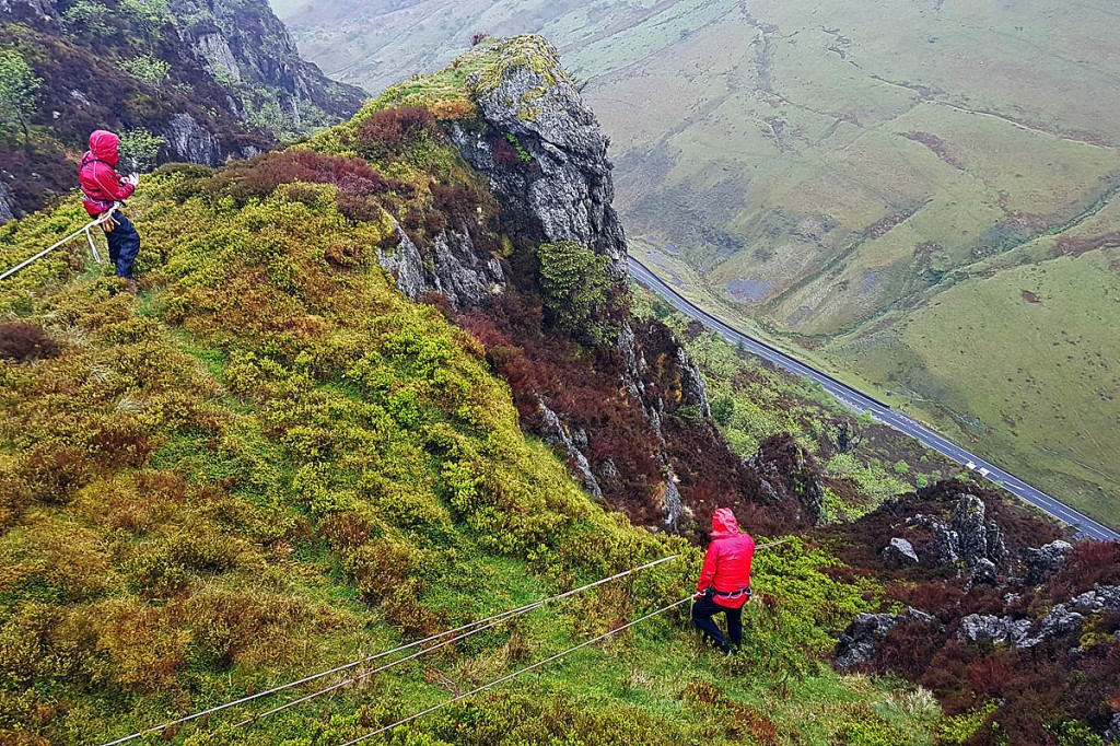 Team members search the crags for the dog. Photo: Aberdyfi SRT Team members search the crags for the dog. Photo: Aberdyfi SRT