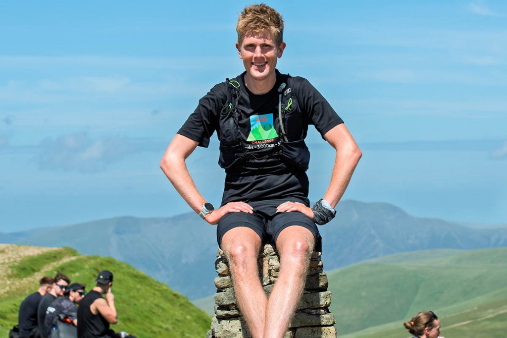 Alex Staniforth on the summit of Helvellyn at the end of his challenge. Alex Staniforth on the summit of Helvellyn at the end of his challenge.