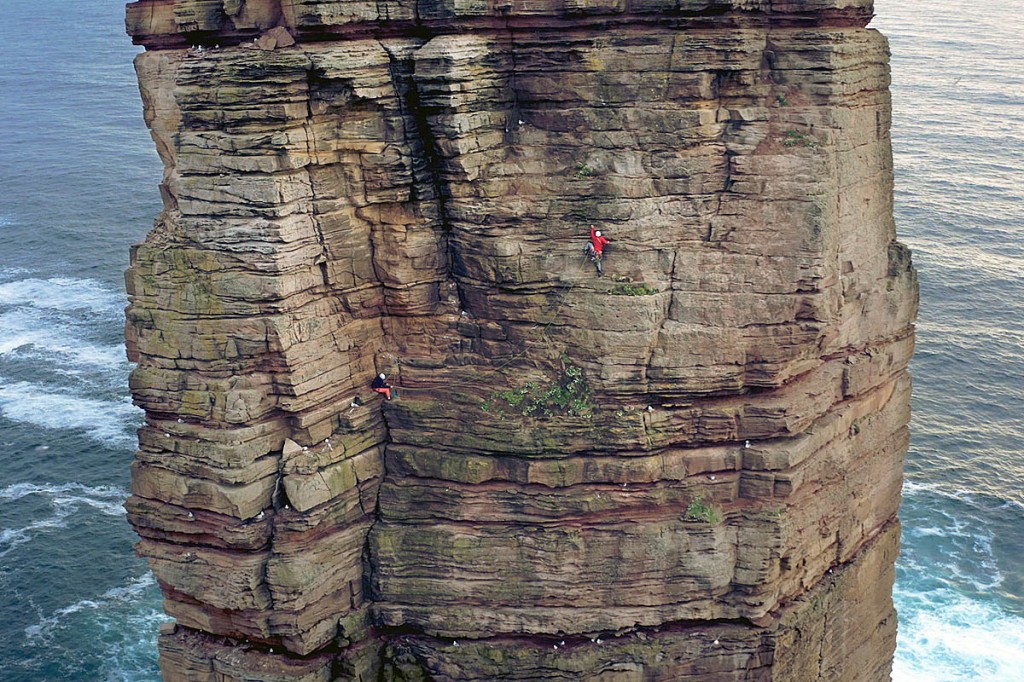 Jesse Dufton in action on the Old Man of Hoy