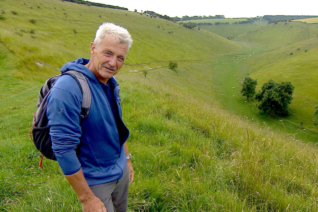 Paul Rose explores a dry valley along the Yorkshire Wolds Way. Photo: BBC Paul Rose explores a dry valley along the Yorkshire Wolds Way. Photo: BBC