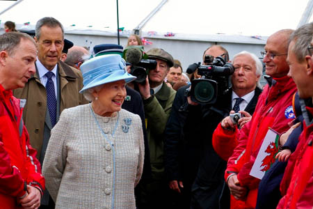 Nigel Dawson, left, introduces the Queen to Brecon MRT members. Photo: Brecon MRT Nigel Dawson, left, introduces the Queen to Brecon MRT members. Photo: Brecon MRT
