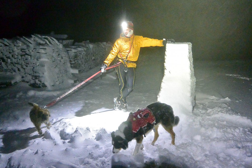 Brian Stallwood on the summit of a wintry Pen-y-ghent with his two dogs Brian Stallwood on the summit of a wintry Pen-y-ghent with his two dogs