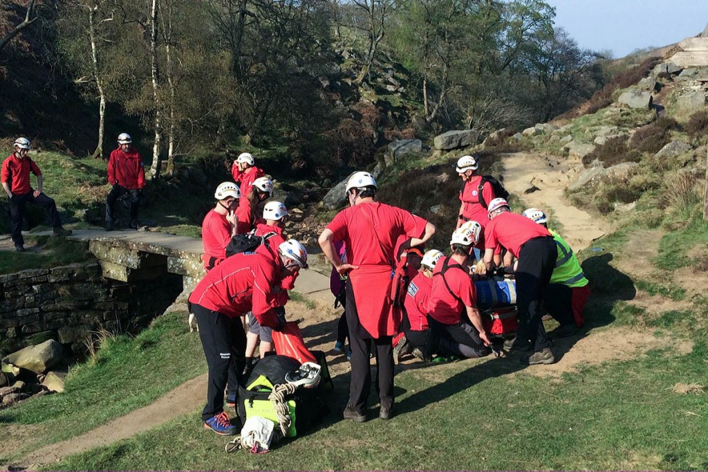Rescue team members at the site next to Brontë Bridge. Photo: Calder Valley SRT