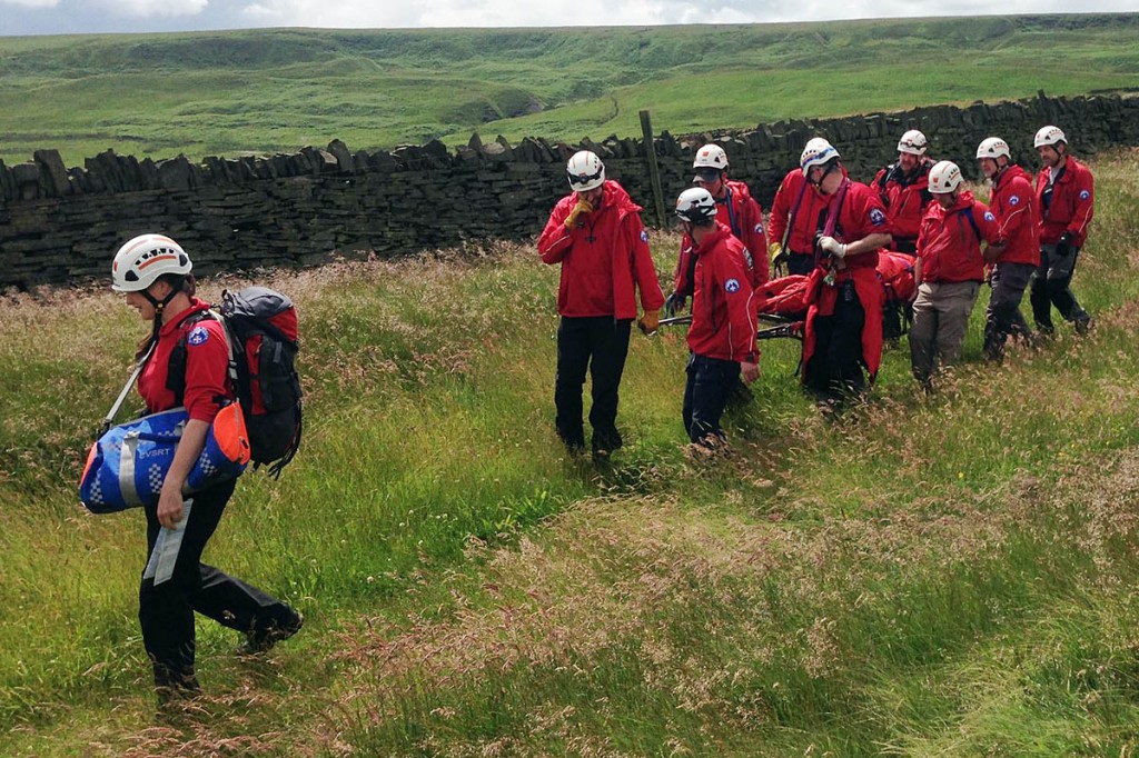 The walker was stretchered off the hill for half a mile. Photo: Calder Valley SRT
