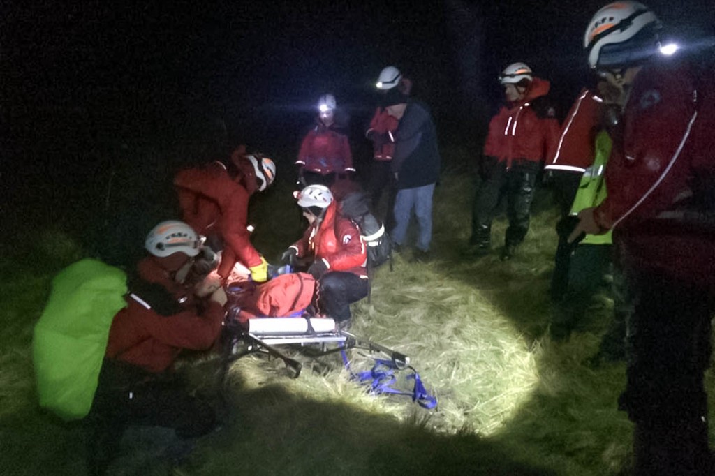 The walker is packaged on to a stretcher. Photo: Calder Valley SRT The walker is packaged on to a stretcher. Photo: Calder Valley SRT
