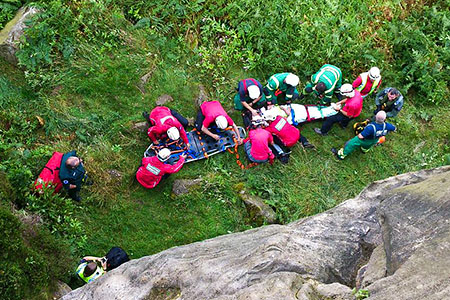 The scene at Otley Chevin after the climber's fall. Photo: CVSRT The scene at Otley Chevin after the climber's fall. Photo: CVSRT
