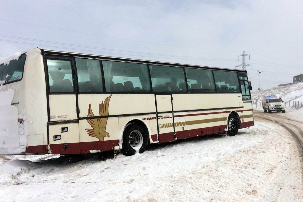The stranded coach near Blackstone Edge. Photo: Calder Valley SRT The stranded coach near Blackstone Edge. Photo: Calder Valley SRT