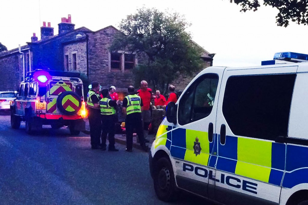 Calder Valley team members and police at the site of the search at Oxenhope. Photo: Calder Valley SRT