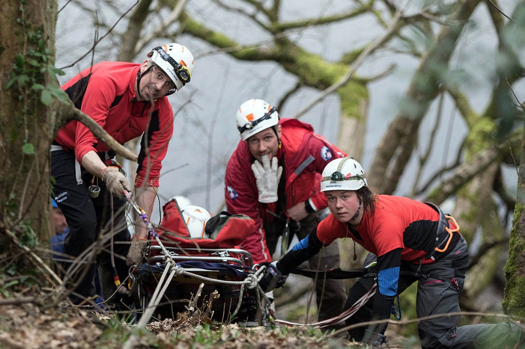 A 'casualty' is hauled up a steep slope during the afternoon training. Photo: Bob Smith/grough A 'casualty' is hauled up a steep slope during the afternoon training. Photo: Bob Smith/grough