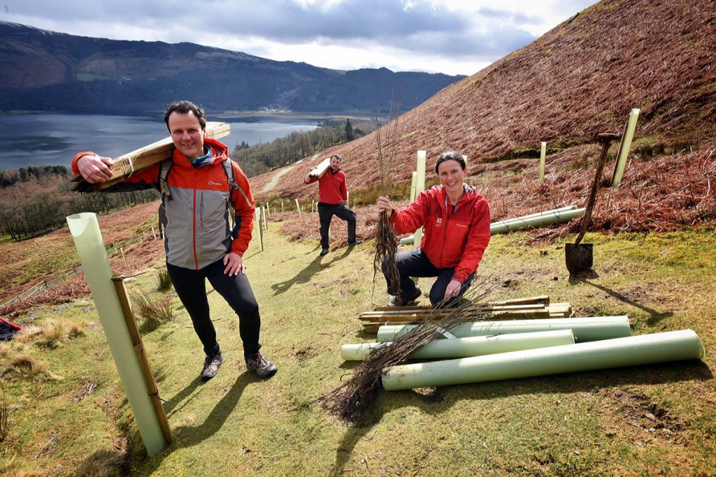 Steve Birkinshaw, left, with Jessie Binns, right, and Joe Cornforth ready to plant saplings on Cat Bells Steve Birkinshaw, left, with Jessie Binns, right, and Joe Cornforth ready to plant saplings on Cat Bells