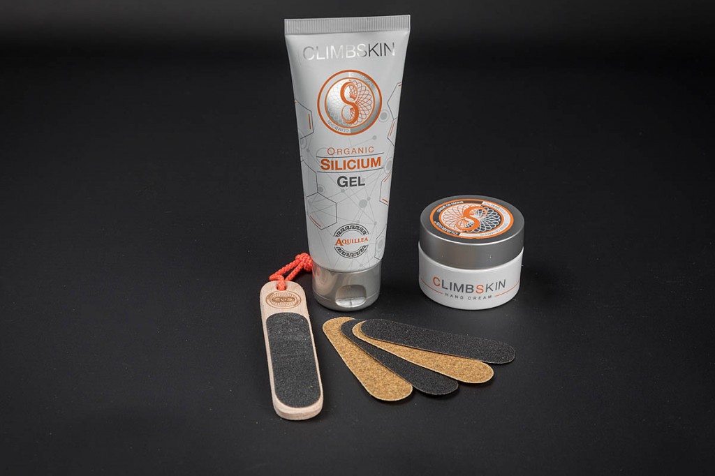 Climbskin Hand Cream, Silicium Gel and File. Photo: Bob Smith/grough Climbskin Hand Cream, Silicium Gel and File. Photo: Bob Smith/grough
