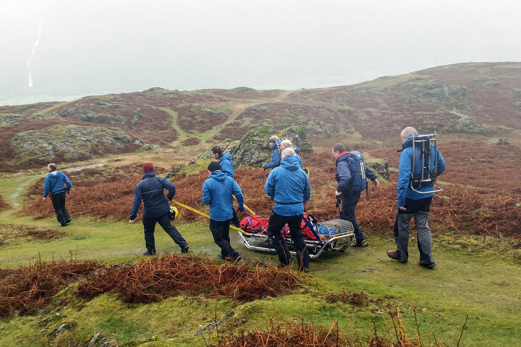 The injured woman is stretchered from the fell above Buttermere. Photo: Cockermouth MRT