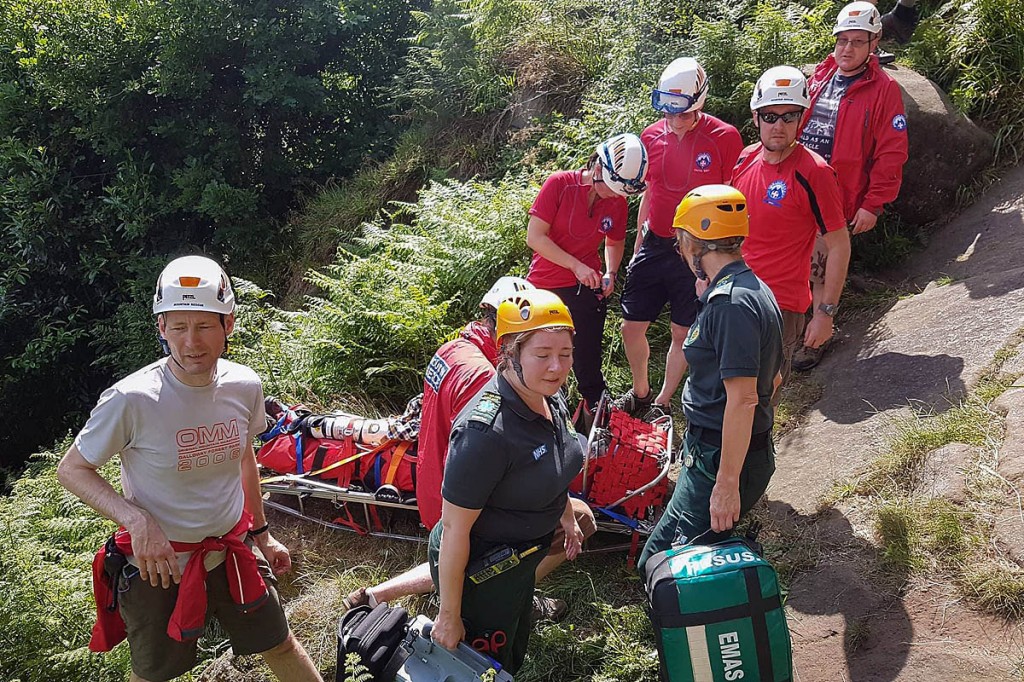 Rescuers and paramedics at the scene at Cratcliffe. Photo: Derby MRT