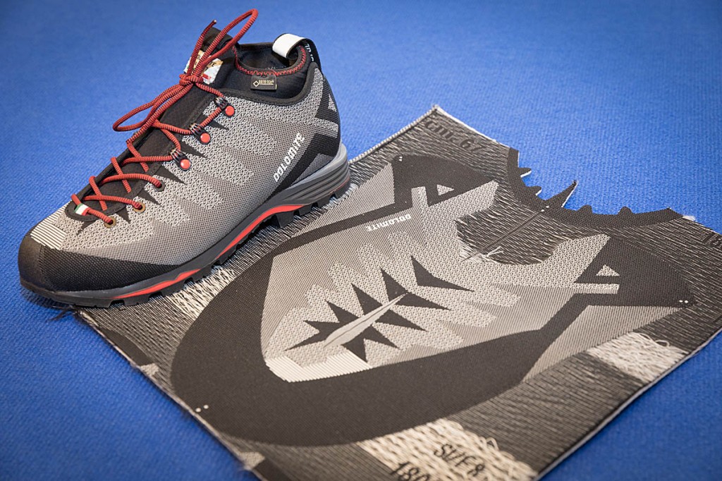 The Dolomite Veloce GTX and the woven panel from which the uppers are made. Photo: Bob Smith/grough The Dolomite Veloce GTX and the woven panel from which the uppers are made. Photo: Bob Smith/grough