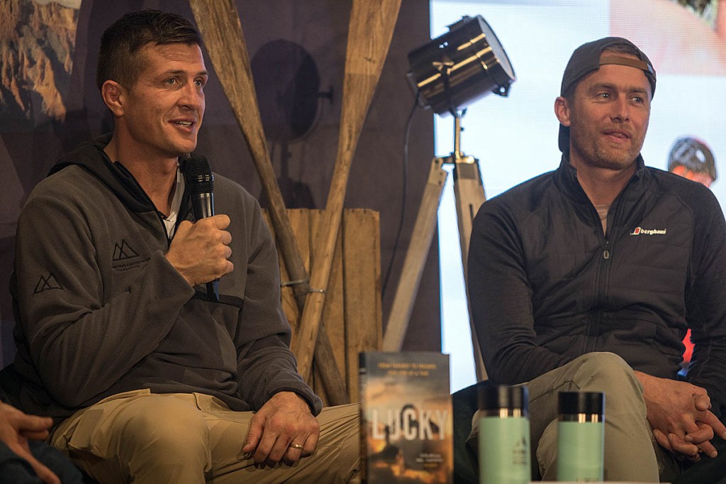 Jackson and Houlding on stage at the Kendal Mountain Festival. Photo: Bob Smith/grough