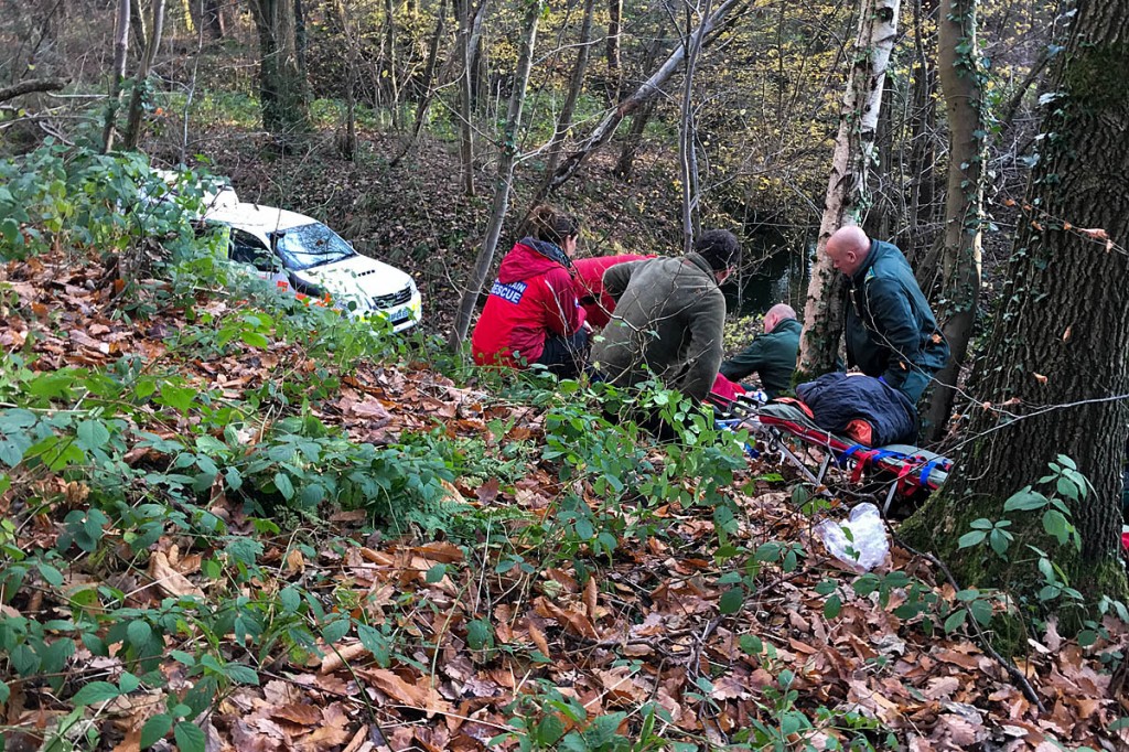 Rescuers at the scene in Linacre Wood. Photo: Edale MRT Rescuers at the scene in Linacre Wood. Photo: Edale MRT