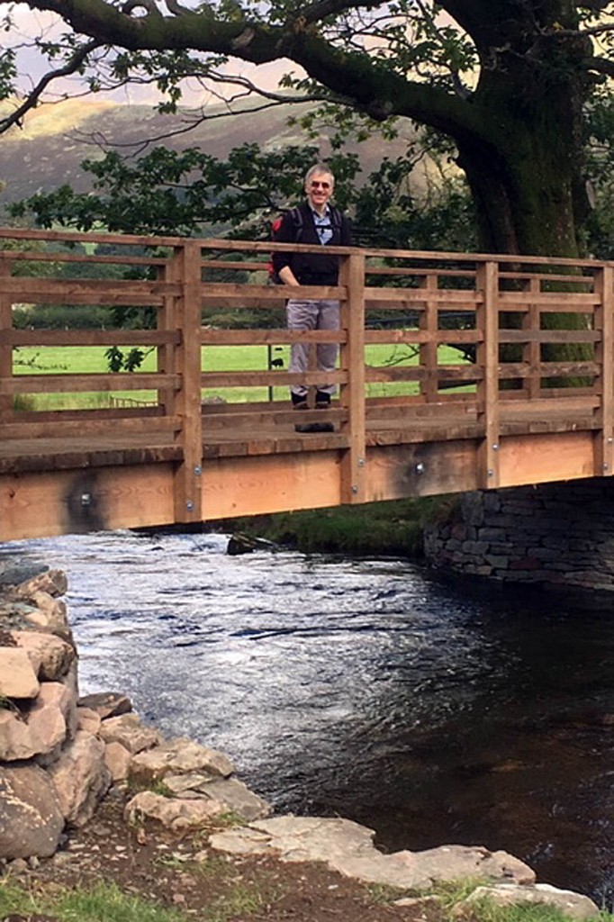 Simon Smith on the restored bridge at Buttermere Dubs