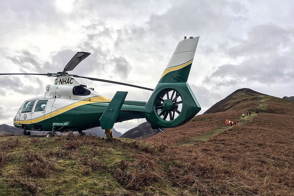 The Great North Air Ambulance at the scene on Barrow. Photo: GNAAS The Great North Air Ambulance at the scene on Barrow. Photo: GNAAS