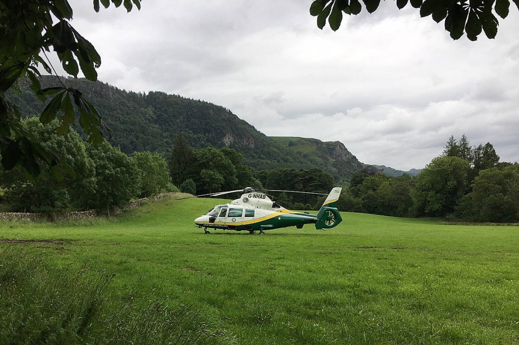 The air ambulance landed in the valley nearby. Photo: GNAAS The air ambulance landed in the valley nearby. Photo: GNAAS