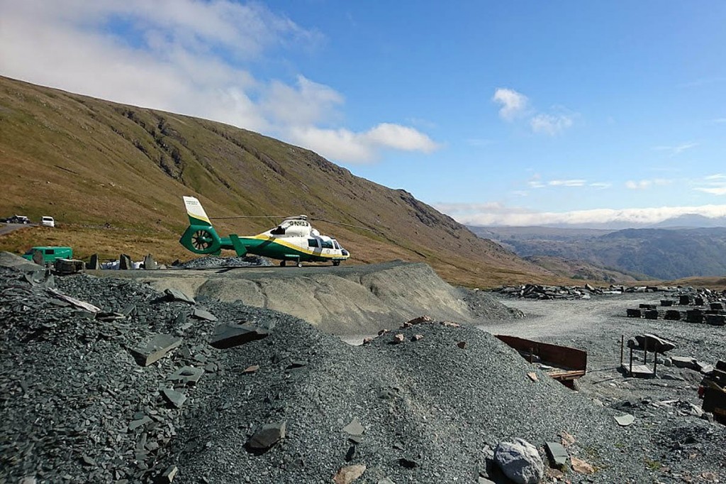 The air ambulance landed at Honister Slate Mine. Photo: GNAAS