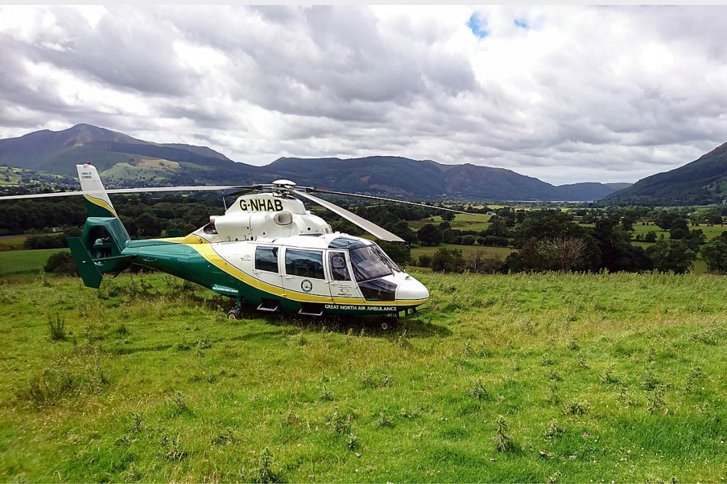 The Great North Air Ambulance Service helicopter at the scene on Latrigg. Photo: GNAAS The Great North Air Ambulance Service helicopter at the scene on Latrigg. Photo: GNAAS