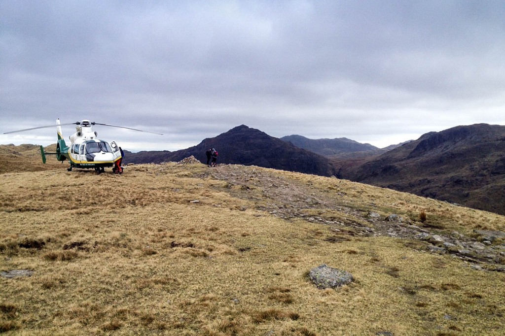 The Great North Air Ambulance at the scene on Crinkle Crags. Photo: GNAAS
