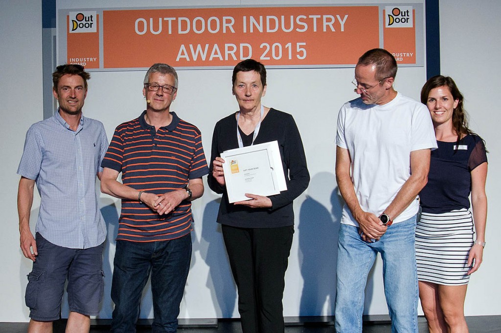 Sarah Howcroft, centre, receives the award at the OutDoor show Sarah Howcroft, centre, receives the award at the OutDoor show