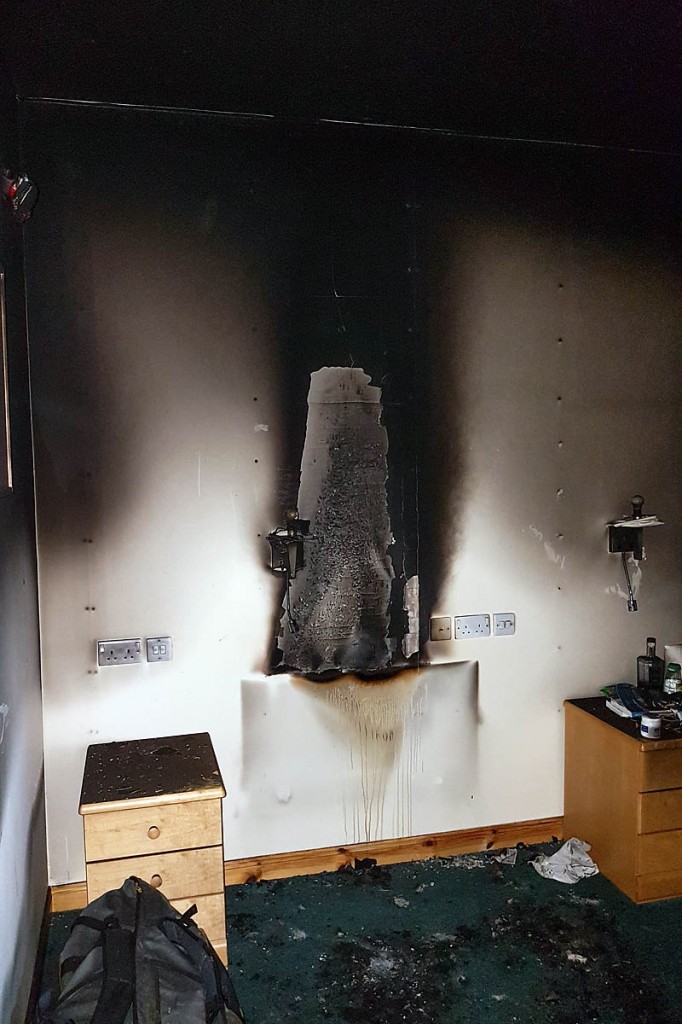 The exploding headtorch caused a blaze in one of the centre's bedrooms. Photo: Glenmore Lodge The exploding headtorch caused a blaze in one of the centre's bedrooms. Photo: Glenmore Lodge