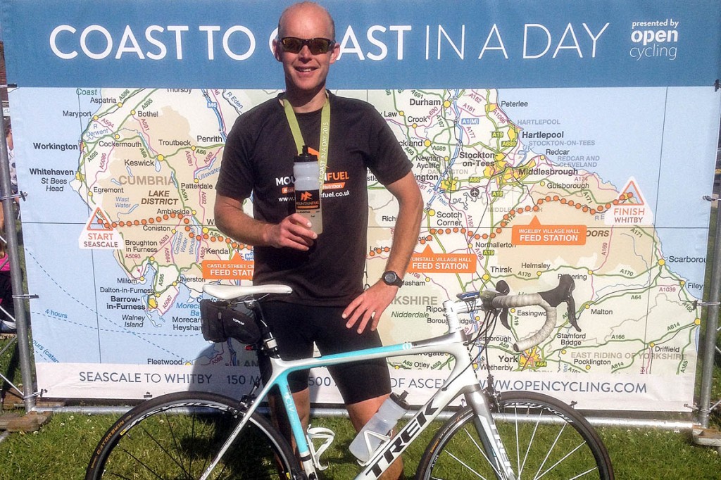 Howard Winter at the finish of the Coast to Coast in a Day in Whitby