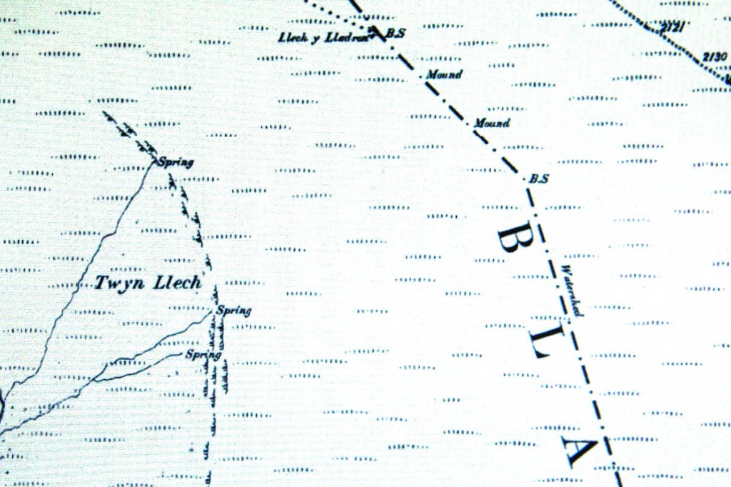 A detail from the six-inch map, with the word 'watershed' marked against the border