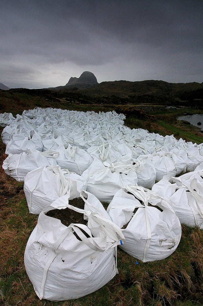 Aggregate bags await transport to Suilven. Photo: Chris Goodman