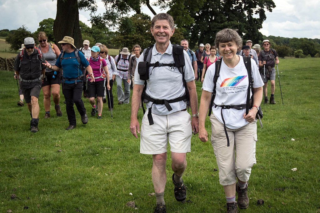 Kate Ashbrook, front right, joins fellow walkers in 2016 on a route linking three Walkers Are Welcome towns in West Yorkshire. Photo: Bob Smith/grough