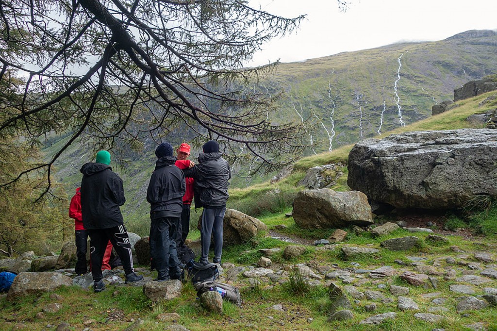 The youngsters were met on the Sty Head path. Photo: Keswick MRT