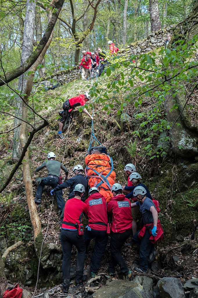 The injured walker is hauled up the side of the gill. Photo: Keswick MRT The injured walker is hauled up the side of the gill. Photo: Keswick MRT