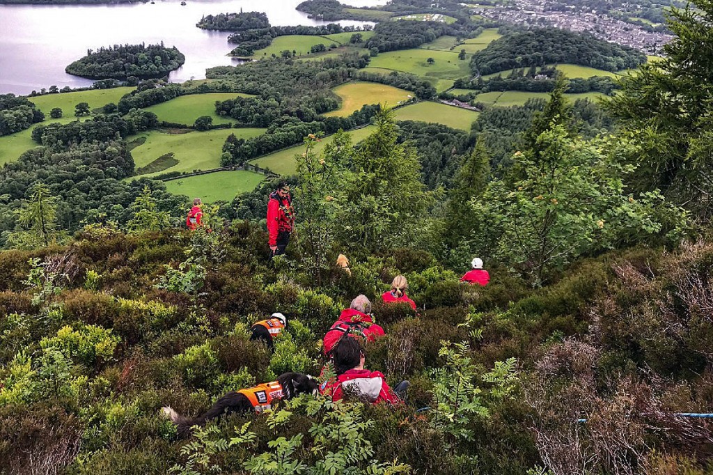 The team rigged up a belay system to bring the man to safety. Photo: Keswick MRT The team rigged up a belay system to bring the man to safety. Photo: Keswick MRT