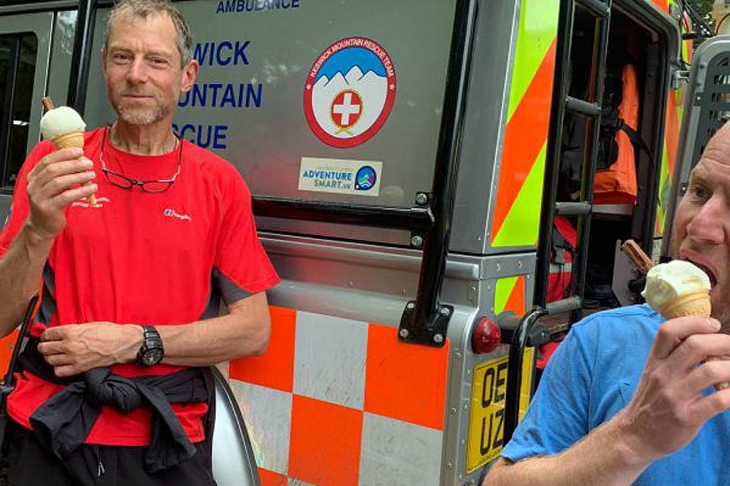 Rescuers enjoy their post-incident ice-creams. Photo: Keswick MRT Rescuers enjoy their post-incident ice-creams. Photo: Keswick MRT