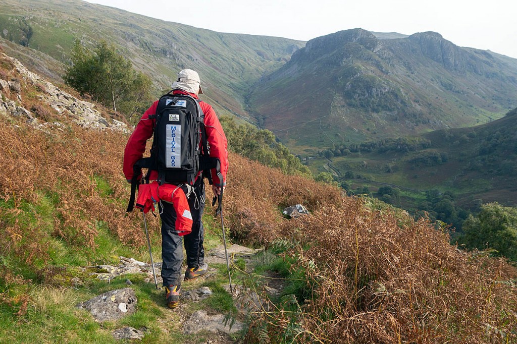 A team member en route to the rescue site above Stonethwaite. Photo: Keswick MRT A team member en route to the rescue site above Stonethwaite. Photo: Keswick MRT